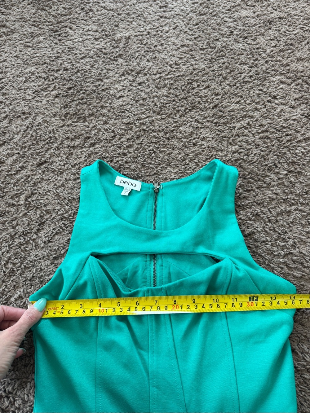 Bebe Bodycon Mini Dress Cut Out Front Teal Green Sleeveless Size S Small - Picture 9 of 10